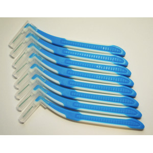 Mezizubní lomené kartáčky ML 0,6 mm zahnuté 8 ks šikmé L Mini modré, Kartáček zahnutý mezi zubní šikmý lomený tvar Spokar