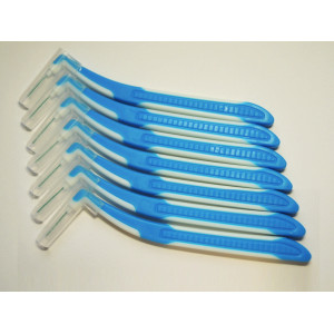 Mezizubní lomené kartáčky ML 0,6 mm zahnuté 7 ks šikmé L Mini modré, Kartáček zahnutý mezi zubní šikmý lomený tvar Spokar