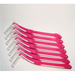 Mezizubní lomené kartáčky ML 0,5 mm zahnuté 7 ks šikmé L Micro růžové červené, Kartáček zahnutý mezi zubní růžový červený Spokar