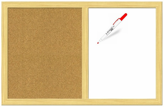 Malá MAGNETICKÁ a korková Kombinovaná nástěnka 60 x 40 cm na fixy i připínáčky bílá popisovatelná nástěnná tabule dvojdílná