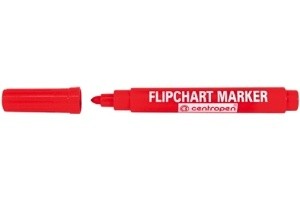 Červený popisovač na papír flipchart marker 2,5mm - 5mm Centropen 8550 8560 kulatý zkosený hrot fix značkovač červená fixa vodní