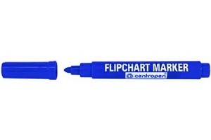 Modrý popisovač na papír flipchart marker 2,5mm - 5mm Centropen 8550 8560 kulatý zkosený hrot fix značkovač modrá fixa vodní