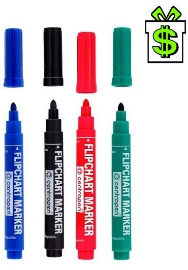 Popisovače na papír flipchart marker 2,5mm - 5mm sada 4ks Centropen 8550 8560 kulatý zkosený hrot barevné fixy vodní značkovače